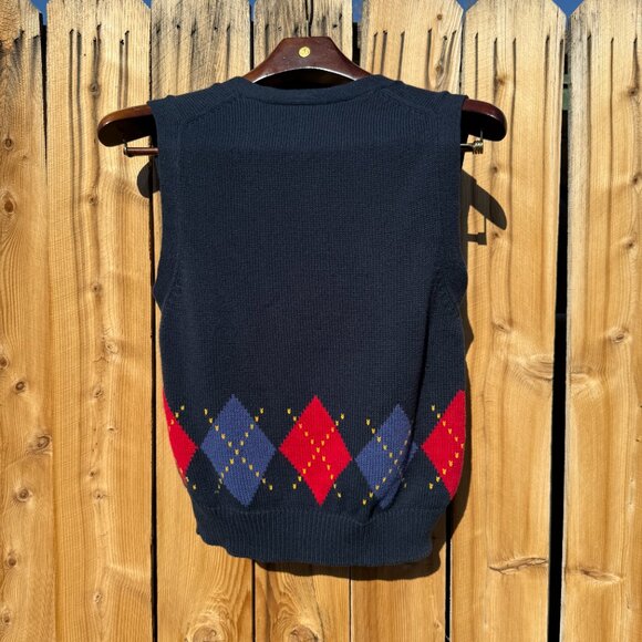 Vintage Sweater Vest 90s Lizsport Navy Argyle Sleeveless | Petite S/M - Picture 8 of 10